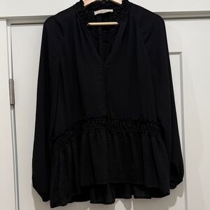 LOFT Black Ruffled Peplum Blouse